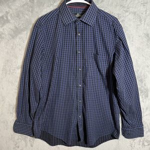 Bugatchi Uomo Men’s‎ Large Button Up Dress Shirt Blue Geometric Cotton